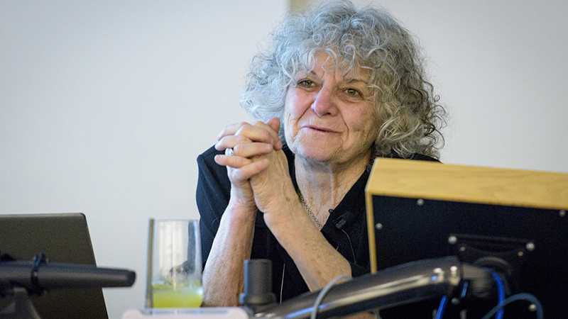 Nobel laureate Ada Yonath, professor at the Weizmann Institute of Science in Israel and recipient of the Nobel Prize in Chemistry in 2009 for her work to understand the mechanisms underlying protein biosynthesis through ribosomal crystallography, presenting the 2017 Jefferson Lecture: "Towards a New Generation of Environmentally Friendly Antibiotics." - (Evan Krape / University of Delaware)