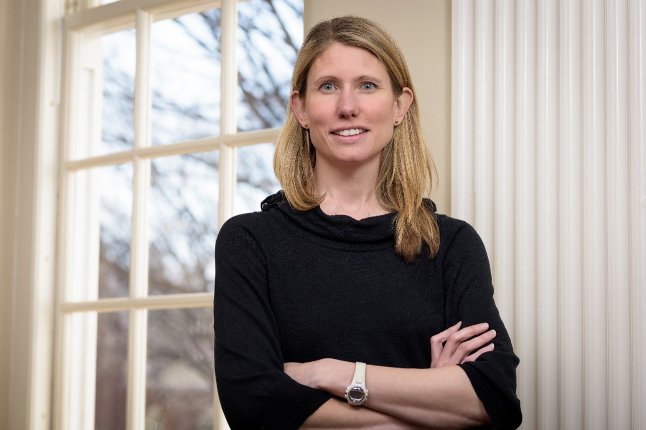 Catherine Grimes, assistant professor of chemistry and biochemistry, photographed at Brown Lab and with her research group who researches "questions at the interface of chemistry and biology [using] carbohydrate synthesis, biochemistry, molecular biology and bacterial engineering to investigate activation of the human innate immune system" [group website]. In February of 2017, Professor Grimes was named a Sloan Research Fellow: a two-year, $60,000 fellowship which is "awarded yearly to 126 researchers in recognition of distinguished performance and a unique potential to make substantial contributions to their field" [https://sloan.org/fellowships/]. - ( / )