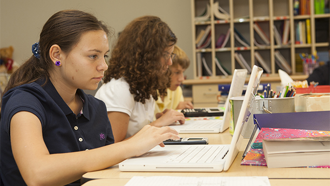 Students and teachers at The College School for brochures and the website.