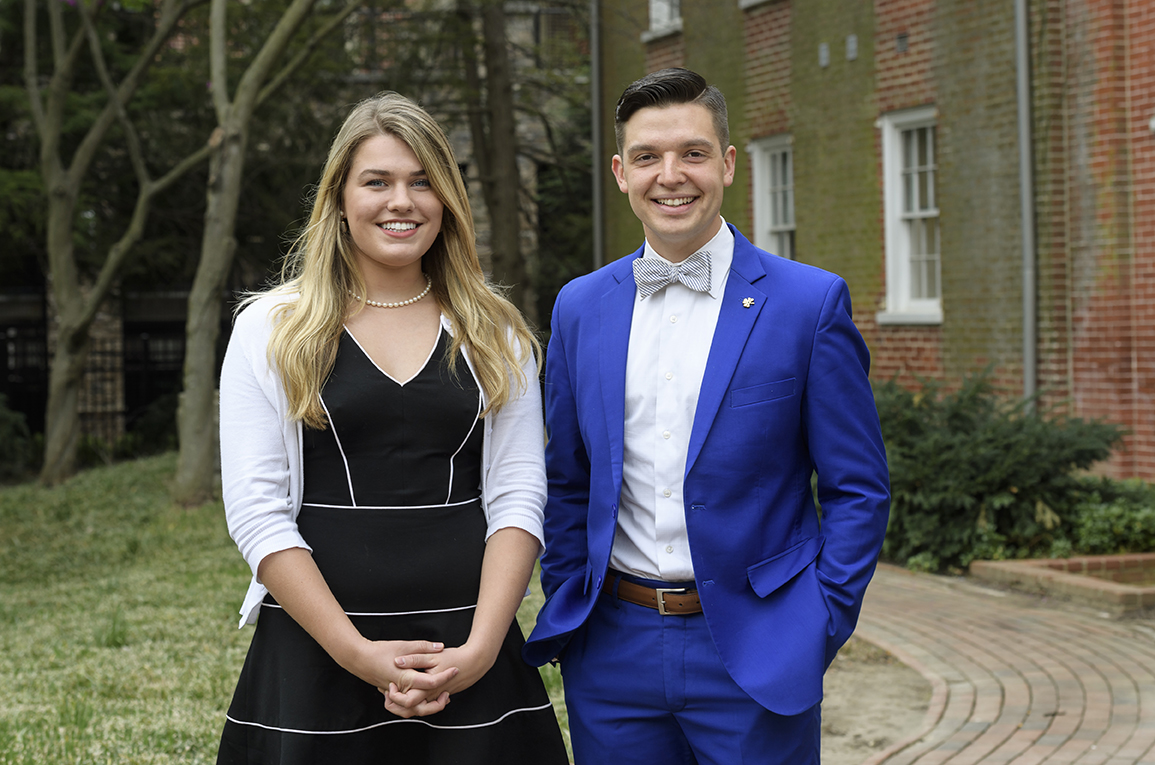 The 2017 Warner/Taylor Award Winners Ellie Halfacre - Warner Winner and Micah Petersen - Taylor Winner for 2017, both students are College of Arts & Sciences.