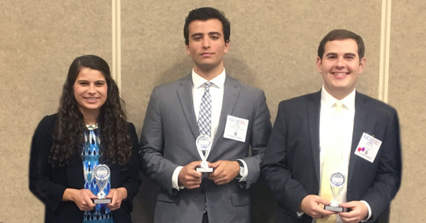 Victoria Muir, Trent Simonetti and Rob Cipolla Students Victoria Muir, Trent Simonetti and Rob Cipolla earned awards at the 2017 AIChE annual meeting.