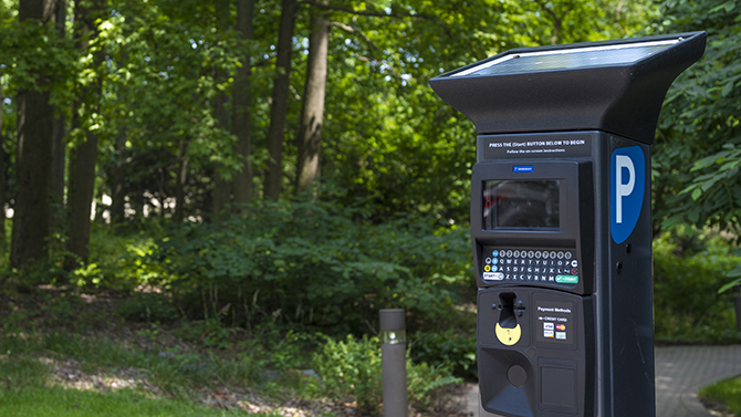 The new parking kiosks up on Laird Campus around Clayton Hall. 