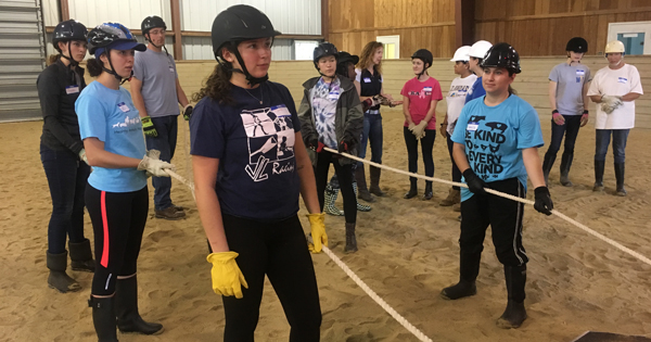 Students and members of the public take part in a large animal emergency rescue workshop held on UD’s Webb Farm