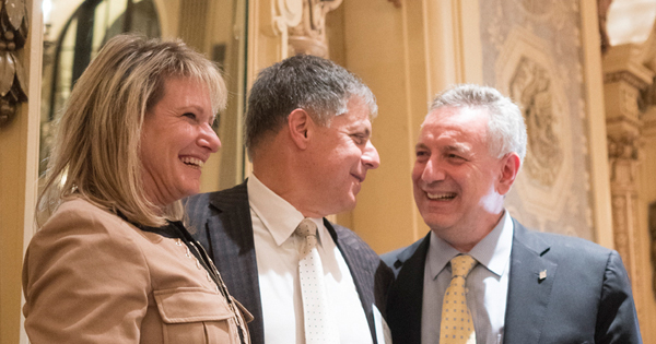 Kathy Siegfried, Rob Siegfried and Dennis Assanis at dinner Dennis Assanis thanked Rob and Kathy Siegfried