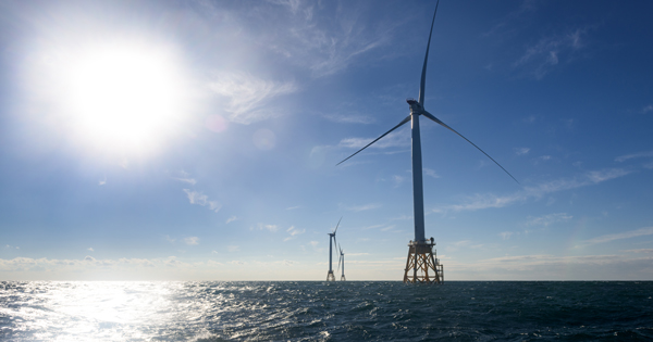University of Delaware researchers and industry partners have developed a new method for constructing offshore wind farms. Pictured here is the first U.S. offshore wind farm located about 3.8 miles from Block Island, Rhode Island.
