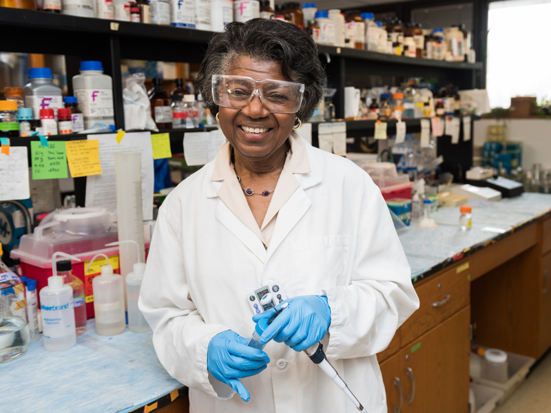 BISC-DeLeon_Patricia-Labratory_Portrait-060915 800x600 Patricia DeLeon, the recipient of the 2017 Francis Alison Faculty Award, will deliver the Francis Alison Inaugural Lecture at 4 p.m. on Wednesday, Oct. 25 in Gore Recital Hall in the Roselle Center for the Arts.
DeLeon’s lecture is titled, “Improving Assisted Reproductive Technologies (ART): From Bench to the Clinic.”
Department of Biological Sciences Chair Robin W. Morgan nominated DeLeon for the award, which is the University of Delaware’s highest competitive faculty honor. DeLeon, the Trustee’s Distinguished Professor of Biological Sciences, is a reproductive biologist and a recognized international leader in the study of sperm dysfunction and infertility.
A member of the UD faculty since 1976, DeLeon conducts research into the genetic and molecular mechanisms of spermatogenesis, epididymal function and the molecular aspects of fertilization. Some of her recent work has identified particle in secretions from the Fallopian tube that she and her team say could help couples struggling with infertility.