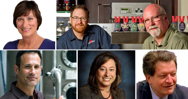 Cutlines: Top row: Deputy director of the Delaware Division of Small Business, Development and Tourism Linda Parkowski; Victory Brewing co-founder and brewmaster Bill Covaleski with co-founder Ron Barchet 
Bottom row: Dogfish Head founder and president Sam Calagione, Merion Golf Club general manager Paula L. Kelly, Hilton vice president of global workforce initiatives Kimo Kippen
