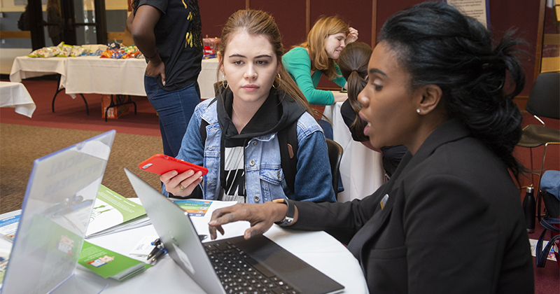 The Financial Wellness Fair, April 10th, 2018 with students and staff attending as a way to get information to the peope who need it. (Model Release signage was posted at the event.)