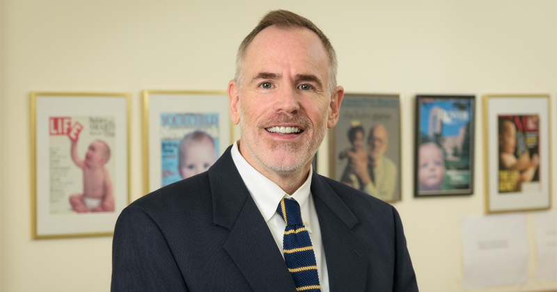 Paul Quinn, professor of psychological and brain sciences, researches how infants form ideas about objects and process visual information. Pictured here in his Wolf Hall lab, professor Quinn is investigating how early in their development infants begin to perceive differences in race. Professor Quinn is being assisted in his research by Laurie Yarzab (Research Associate I) and undergraduate students Kate Cramer and Jennie Lowe. - (Evan Krape / University of Delaware)