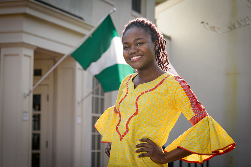 2018 environment portrait of Joy Orume, a freshman student from Nigeria who is being featured in a UDaily story about international student enrollment. - (Evan Krape / University of Delaware)