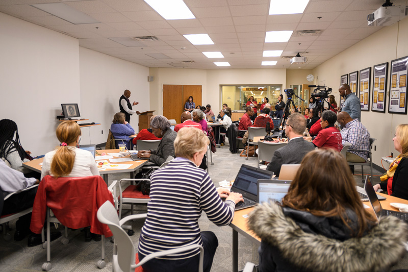 Frederick Douglass Day 2018 Frederick Douglass Day on February 14th, 2018 - his chosen day to celebrate his birthday sponsored by the Colored Conventions Project with many folks from the College of Arts & Sciences in attendance as well as a reading by Dr. Don Blakey, remarks by Gabrielle Forman and a dance performance by the dancers of the Women of Consequence under the direction of Lynette Overby.