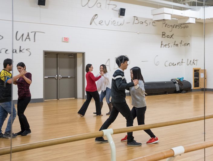Winter session students take a Ballroom Dancing class to fill a much needed requirement.  Instructor Holly teaches them additional dances as well, Thursday, January 18, 2018.
