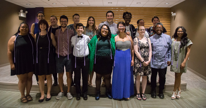 Seventeen students participated in the 2018 Lavender Graduation celebration, held May 12 at Perkins Student Center.