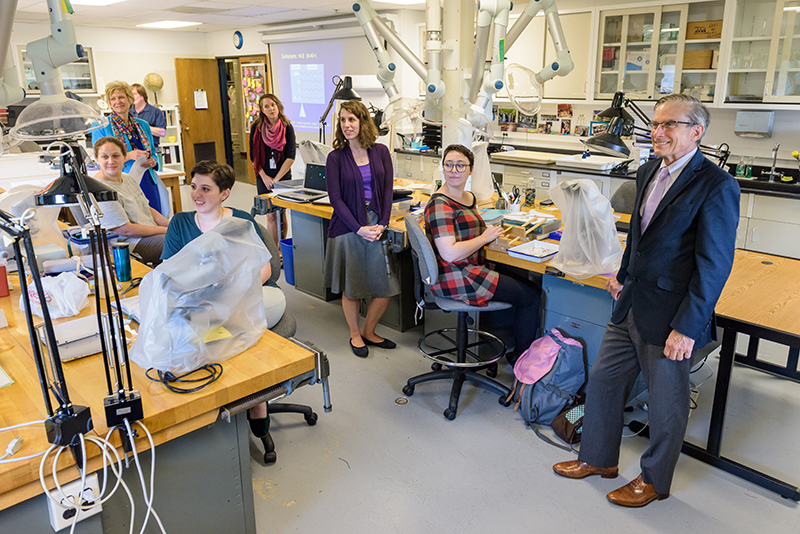 William "Bro" Adams, chair of the National Endowment for the Humanities, touring various conservation and research labs at Winterthur Museum and Gardens and meeting with the researchers, conservators, and students working there. - (Evan Krape / University of Delaware)