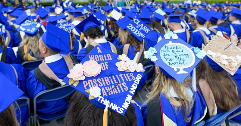 The 169th University of Delaware Spring Commencement ceremony held in Delaware Stadium on Saturday, May 26, 2018. Including commencement speaker Steve Mosko, leading media executive and former chairman of Sony Pictures Television and a UD alumnus, honorary degrees were also awarded to Howard. E Cosgrove, James Jones, and Valerie Biden Owens. - (Evan Krape / University of Delaware)