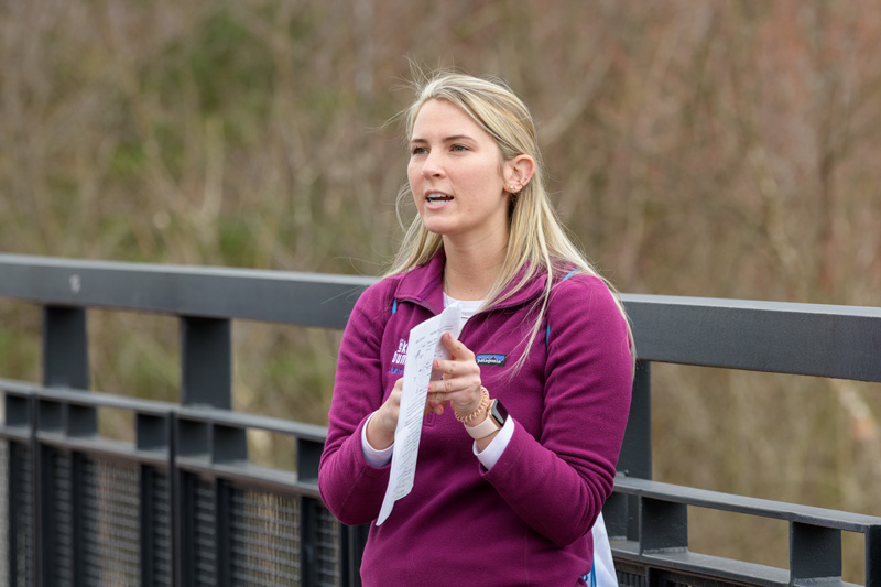 June Hazewski is a Geology masters student in the College of Earth, Ocean, and Environment who’s teaching a Spring 2019 section of “GEOL115: Geological Hazards Laboratory” class in which students venture outside the classroom into White Clay Creek to learn about “environmental geological processes and their impact on society” [course description]. - (Evan Krape / University of Delaware)