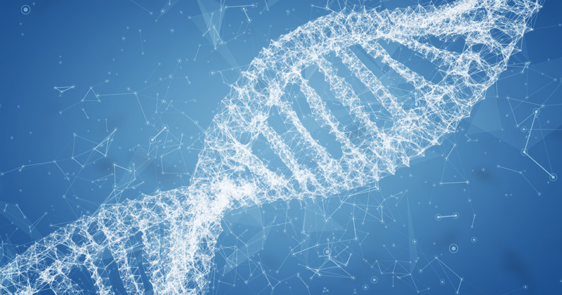 DNA helix model on blue background