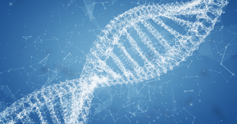 931789324 DNA helix model on blue background