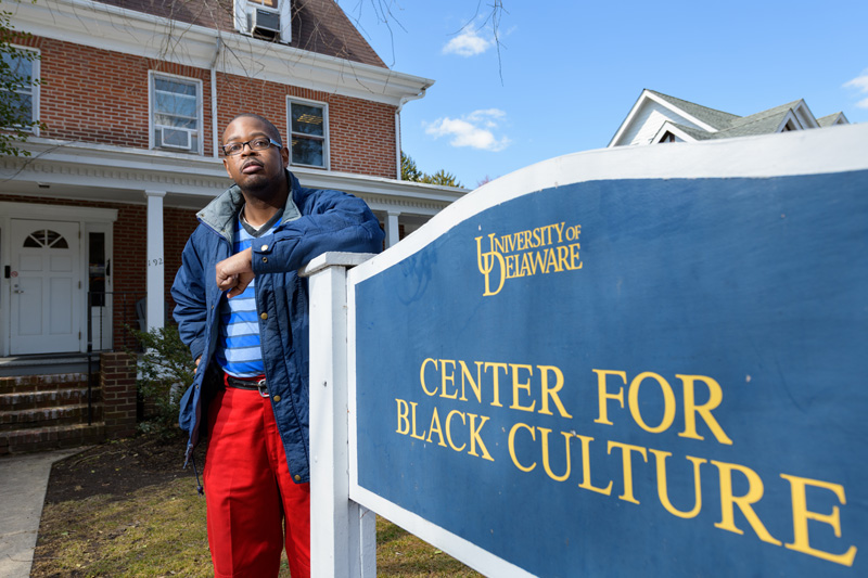 Daniel Lanier is a part time student in UD’s Career and Life Studies Certificate (CLSC) program through the Center for Disabilities Studies. Lanier  is passionate about civil rights for all and expresses this through writing and music. Photographed at the Center for Black Culture for a UDaily article - (Evan Krape / University of Delaware)