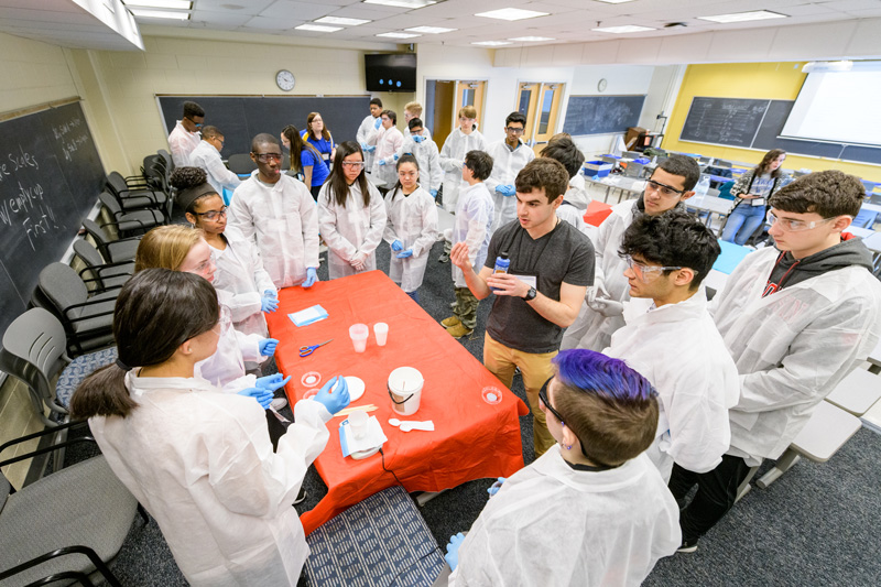 Students participants in "REACHing for a future in engineering" from several area high schools took time on a Saturday morning to learn about chemical engineering and get to perform some hands-on experiments. The program was put on by REACH (Recruiting, Engaging, Advancing Chemical Engineers), a Registered Student Organization, is a "student initiative for all things Chemical Engineering" [engr.udel.edu]. - (Evan Krape / University of Delaware)