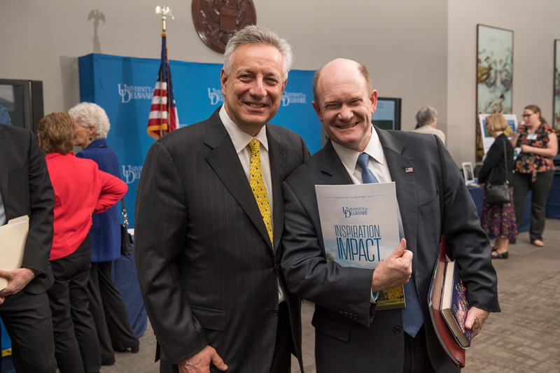 UD’s Day In D.C. in the Hart Building on April 10th, 2019 with researchers, scientists, President Dennis Assanis, Congressman Tom Carper and Senator Coons all making remarks on the wonderful research that UD is doing.  (Signage was posted at the event.)