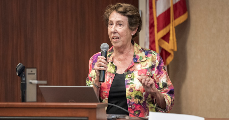 Marian Palley talks to a full room at UDARF’S Intellectual Journey on April 18th, 2019 at the Marriott Hotel. (Photo Release was obtained.)