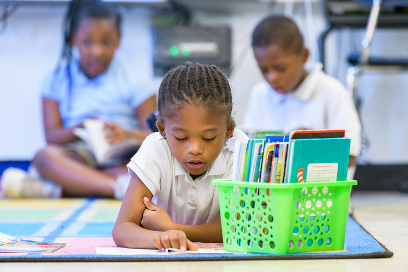 Students at the Thomas Edison Charter School in Wilmington in class with teachers who've worked with UD researchers and staff in the Professional Development Center for Educators (PDCE) in the College of Education and Human Development (CEHD). Photos taken to promote the "Bookworms K-5 Reading and Writing Institutes" being held by UD.