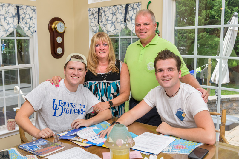 UDaily-Incoming_Students_Southern_DE-080519 Connor Dorney (left) is an incoming freshman in the class of 2023 who plans to study Marketing. Hailing from Lewes, DE, Connor’s brother, Sean (right), is a Senior at UD studying Interpersonal Communication and Psychology. Joined here by thier mother, Jacqueline (standing left), and father Kevin (standing right).
