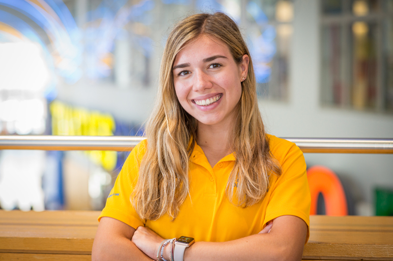 New Student Orientation Leaders (NSO OLs) photographed around Trabant University Center for an article in UD about the most frequently asked questions OLs receive during NSO.