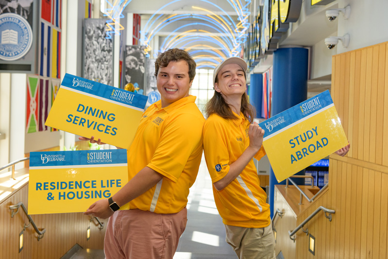 UDaily-NSO_Orientation_Leaders-072419 New Student Orientation Leaders (NSO OLs) photographed around Trabant University Center for an article in UD about the most frequently asked questions OLs receive during NSO.