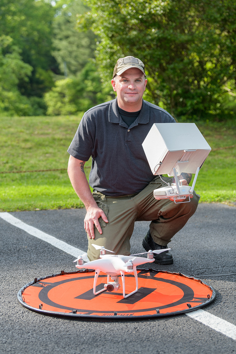 Tavis Miller is a graduate of the Professional and Continuing Studies “Professional Drone Pilot Training Academy” which teaches students about operating Unmanned Aerial Systems (UAS) commercially. Miller uses his drones as part of his job with the State of Delaware.  - (Evan Krape / University of Delaware)