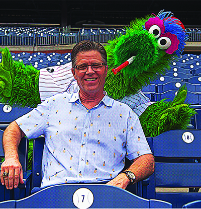 The Phillie Phanatic with the man who inhabited the role