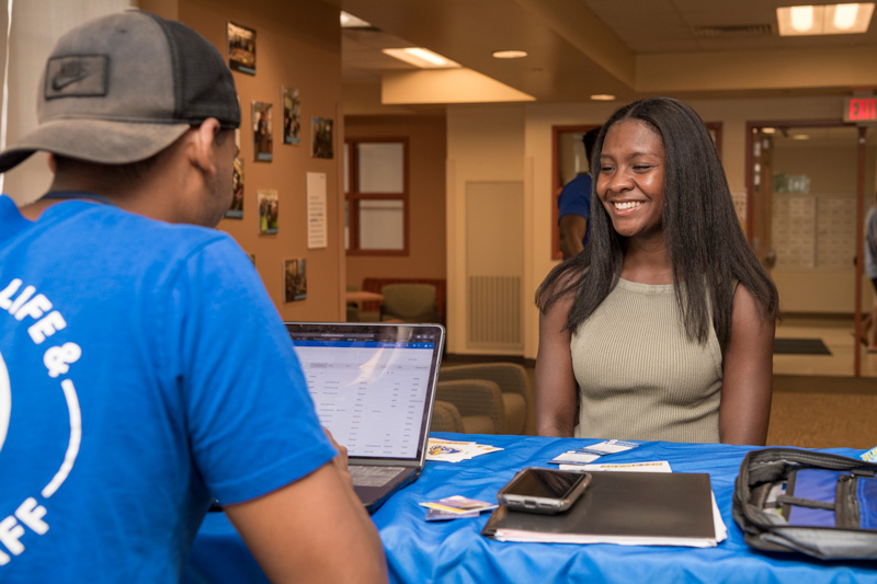 1743 Welcome Days starts with Freshman Move-In Day, Saturday, August 24th, 2019.  Shylehn Ebuenga-Smith, University Studies major checks in to her dorm in Gilbert. 