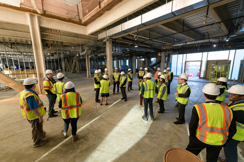 Governor Carney stops by UD's STAR Campus for an update on the construction progress of the Ammon Pinizzotto Biopharmaceutical Innovation Center and brief tour of the construction site. During his visit, the Governor talked with representatives from UD's Research Office, NIIMBL, graduate and doctoral students slated to work in the new building and project managers with Whiting-Turner. - (Evan Krape / University of Delaware)