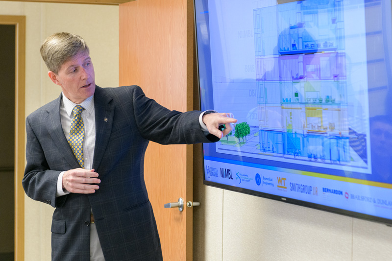 UDaily-Governor_Carney-BPI_Construction_Tour-020519 Governor Carney stops by UD's STAR Campus for an update on the construction progress of the Ammon Pinizzotto Biopharmaceutical Innovation Center and brief tour of the construction site. During his visit, the Governor talked with representatives from UD's Research Office, NIIMBL, graduate and doctoral students slated to work in the new building and project managers with Whiting-Turner. - (Evan Krape / University of Delaware)