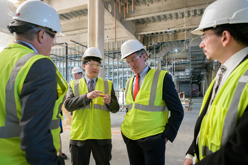 Governor Carney stops by UD's STAR Campus for an update on the construction progress of the Ammon Pinizzotto Biopharmaceutical Innovation Center and brief tour of the construction site. During his visit, the Governor talked with representatives from UD's Research Office, NIIMBL, graduate and doctoral students slated to work in the new building and project managers with Whiting-Turner. - (Evan Krape / University of Delaware)