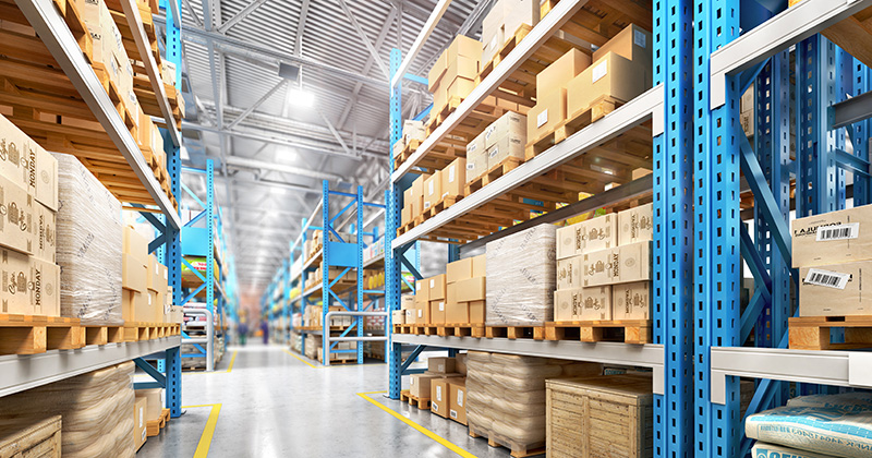 874165940 Empty warehouse full of cargo. 3d illustration