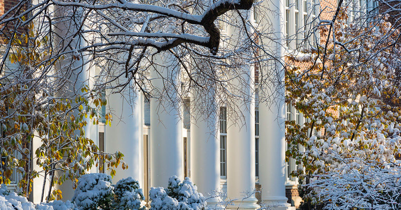 University of Delaware campus under several inches of snow in mid-December, 2013.