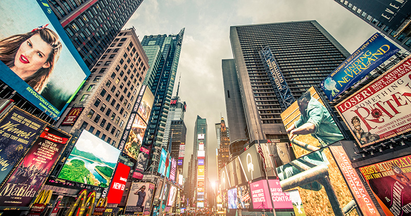 Times Square at sunset,New York.Times Square is a symbol of New York City and the United States