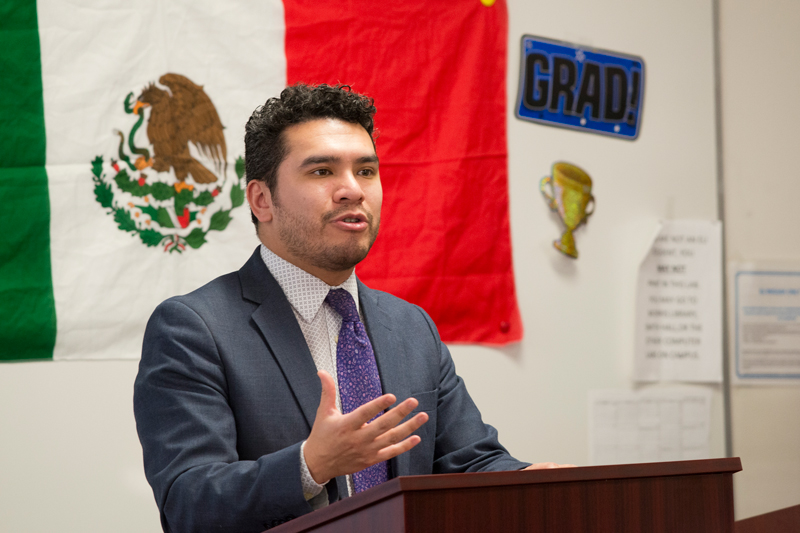 ELI-Mexican Study Abroad Graduate and Mexican Consulate in Philadelphia ELI-Mexican Study Abroad Graduates and Mexican Consulate in Phili. We have a special group funded by the U.S. gov't as part of an Obama-era initiative to have 100,000 students study abroad in the Americas by 2020. The students have participated in language exchange events with students in Foreign Languages and Literature, had a dance party and have visited academic programs across campus based on their areas of study with the idea that some of the students may apply to continue their studies here at UD as undergraduate and graduate students. (Photo release signage was posted.)