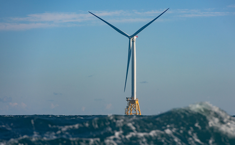 Masters students in a College of Earth, Ocean, and Environment course titled "Offshore Wind Power: Science, Engineering and Policy" (MAST628) on a site visit to the first commercial offshore wind farm in the United States: the Block Island Wind Farm located about 3.8 miles from Block Island, RI. Students rode out to see the wind farm first-hand, talk with a representative from the wind farm developer Deepwater Wind, a representative from the Block Island Tourism Council, and to take a brief tour of Block Island. - (Evan Krape / University of Delaware)