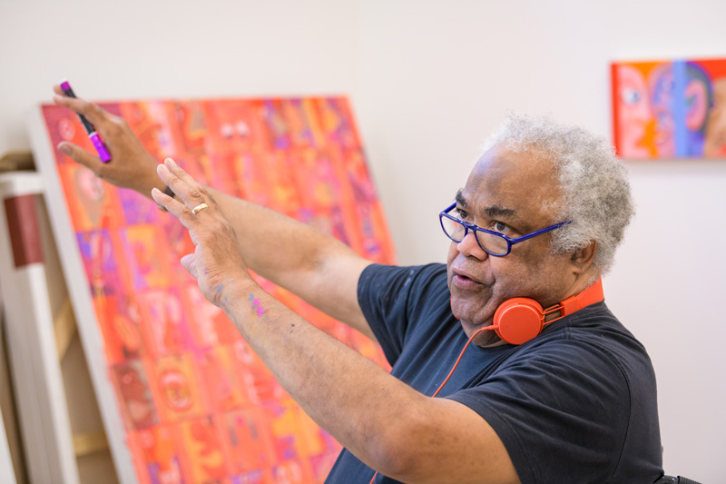 Professor of Art and Design and nationally recognized artist Peter William's in his Wilmington, DE studio. Professor Williams has recently named a Class of 2018 National Academician by the National Academy of Design. - (Evan Krape / University of Delaware)