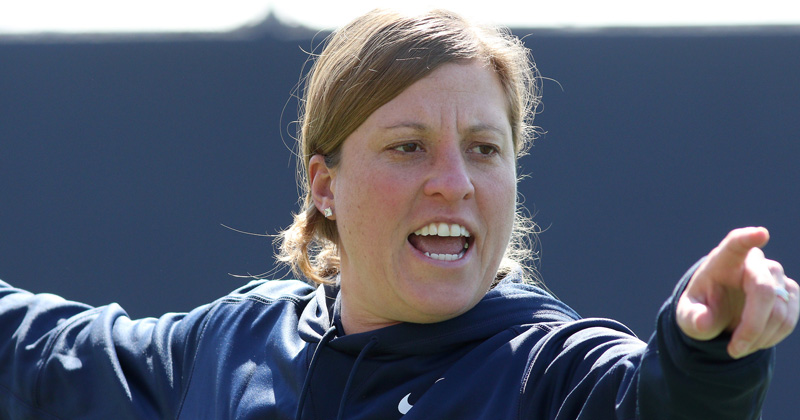 Penn State women's lacrosse associate head coach Amy Altig before their game against Albany on March 9, 2019. No. 19 Penn State came from behind to defeat Albany 11-9. Photo/Craig Houtz