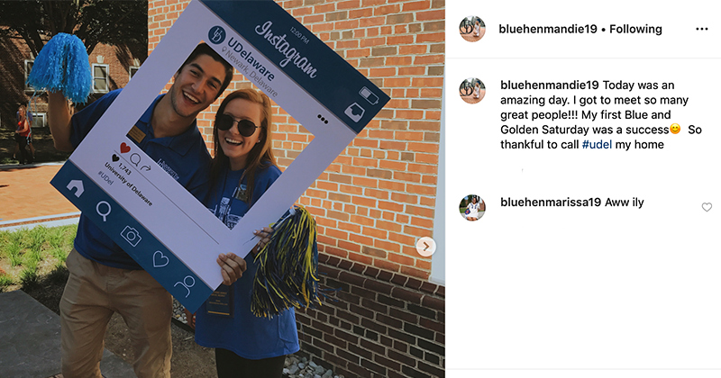 Social Media Ambassadors pose with Instagram cutout.