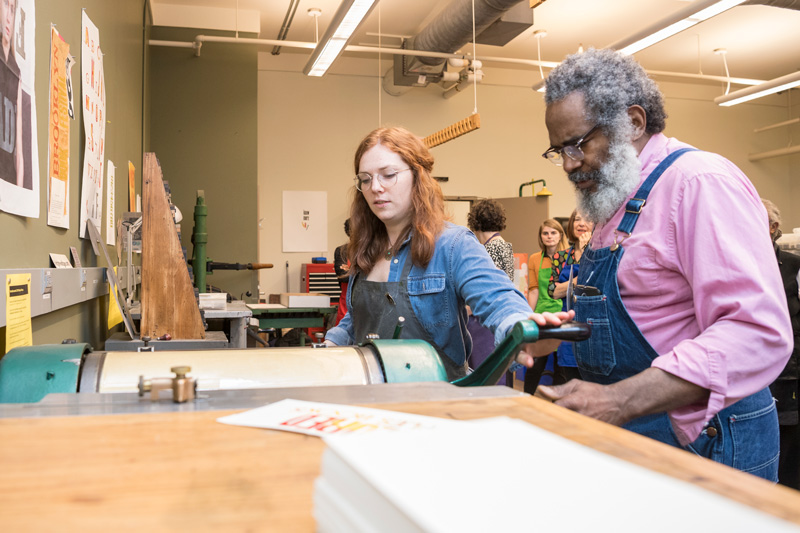 Materials Culture Workshop - African American Printers The Center for Materials Culture sponsors a workshop for African American printers/publishers with Amos Kennedy, a visiting printing press expert. (Photo releases were obtained.)