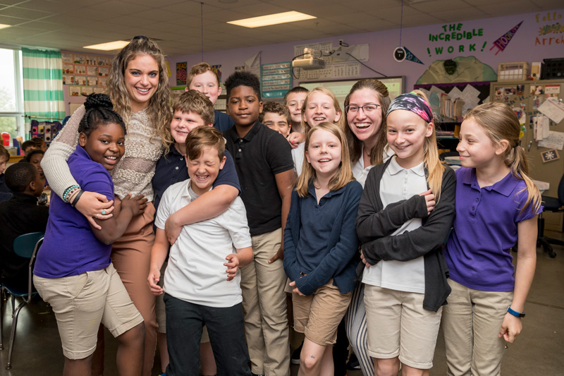 Providence Creek Academy - 5/8/19 UD students Ashley Sullivan and Briana Nolin are juniors helping 4th grade teacher Amber Blanck, M.Ed. of Providence Creek Academy Charter School with method teaching and other tasks that have helped Blanck with her students. (Releases were obtained on anyone pictured.)