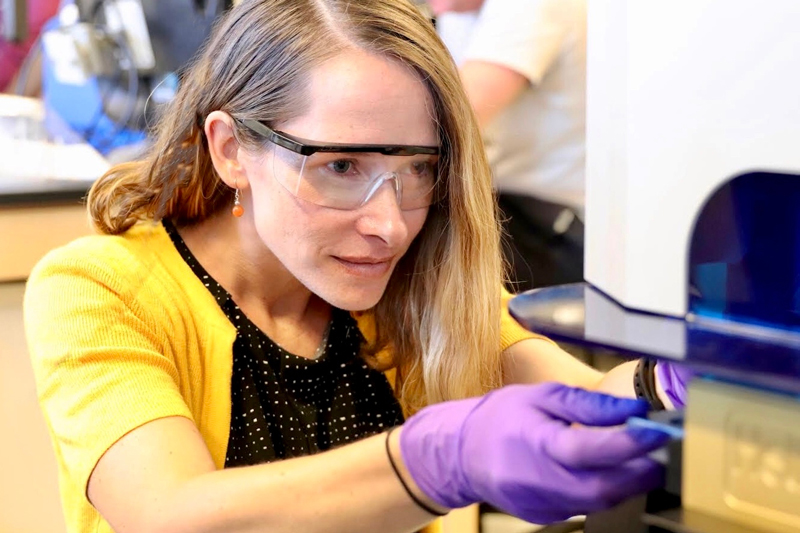 Dr. Angelia Seyfferth using the LAICP/MS to analyze arsenic and cadmium uptake in rice.