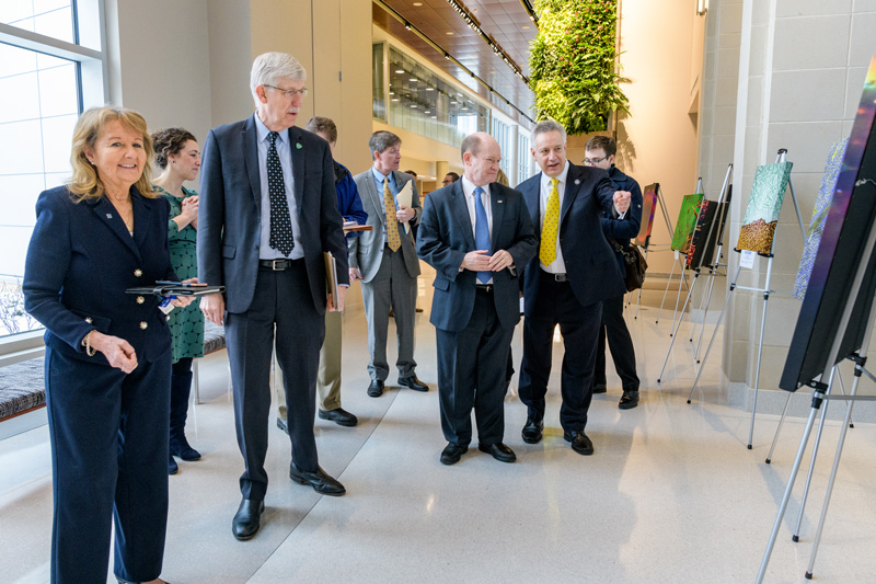 Director of the National Institutes of Health (NIH) Francis Collins on campus to visit with students, tour some of the facilities in the STAR Tower and the Health Sciences Complex, visit the Center for Biomedical and Brain Imaging, and engage in a "fireside chat" with Delaware Senator Chris Coons and UD President Dennis Assanis. - (Evan Krape / University of Delaware)