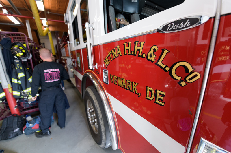 Several UD students volunteer with the Aetna Hose, Hook and Ladder Company as firefighters and Emergency Medical Technicians (EMTs). - (Evan Krape / University of Delaware)