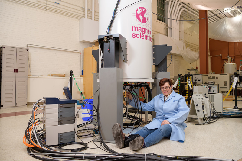 Tatyana Polenova has been named a fellow of the International Society for Magnetic Resonance.  She’s in her lab in 035 Brown Lab with some of the Magnetic equipment and experiments. (Release is on file.)